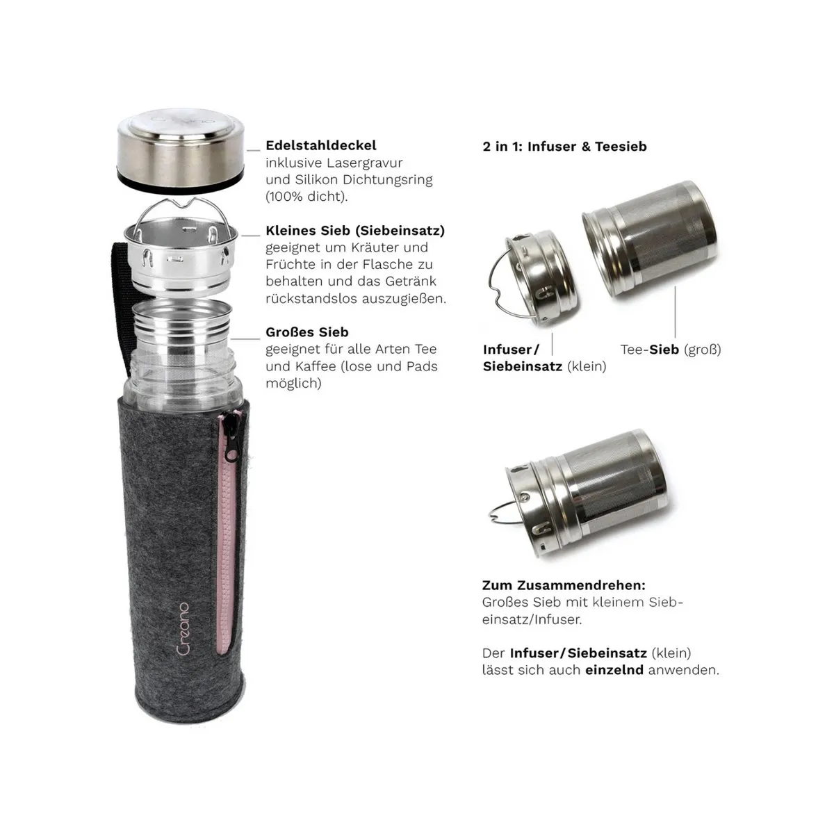 Creano Thermo Teamaker mit Filztasche | 400ml – Bild 8