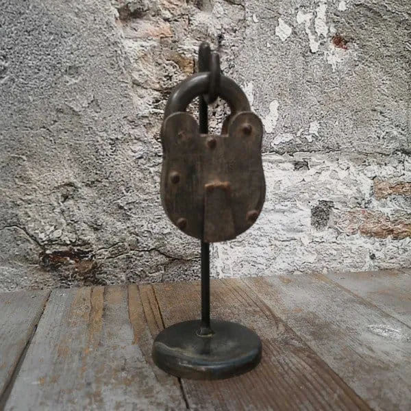 Eisen-Vorhängeschloss Inda von Wiladu alt Vintage Indien antikes Schloss