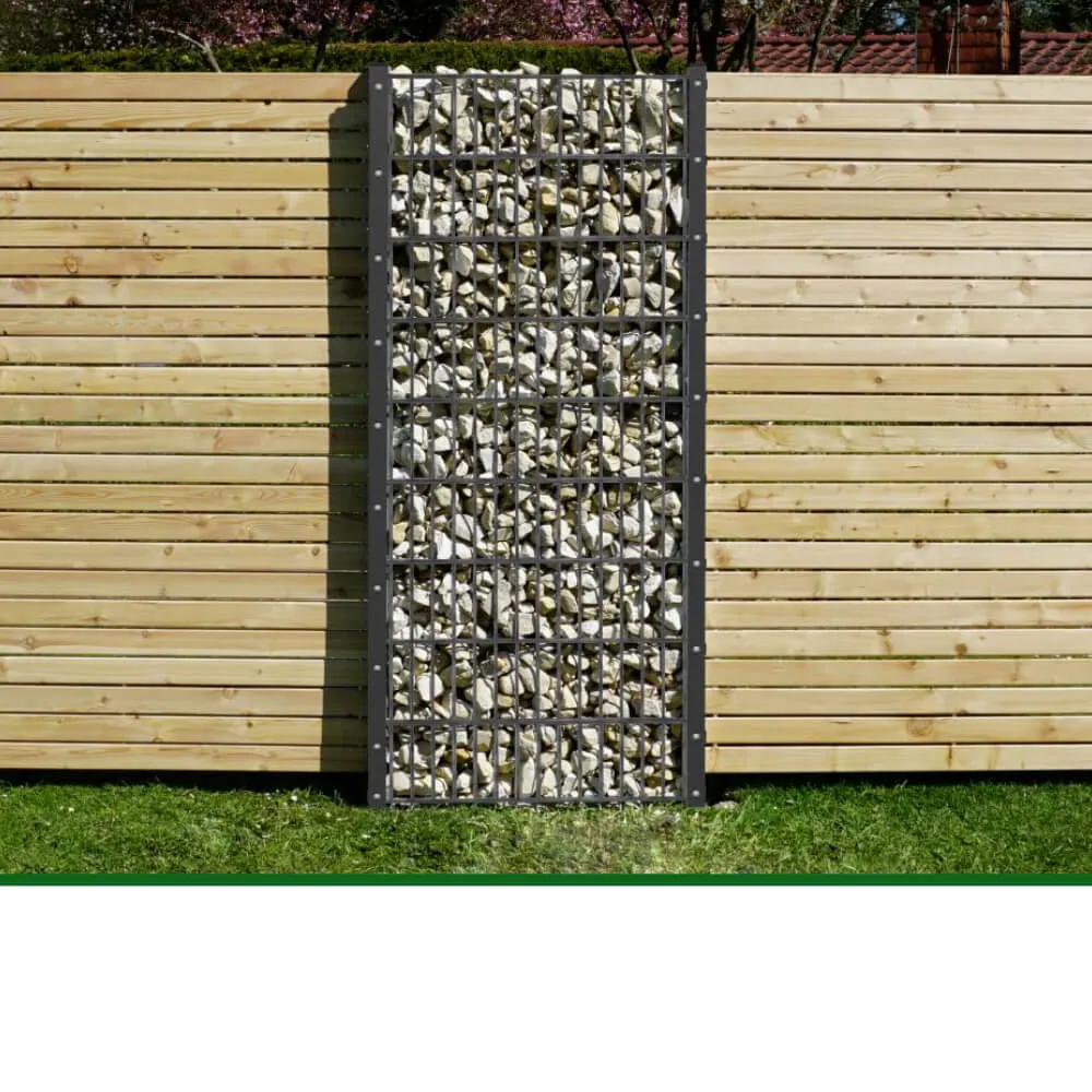 Gabionenzaun mit Steinfüllung, anthrazit – Bild 4