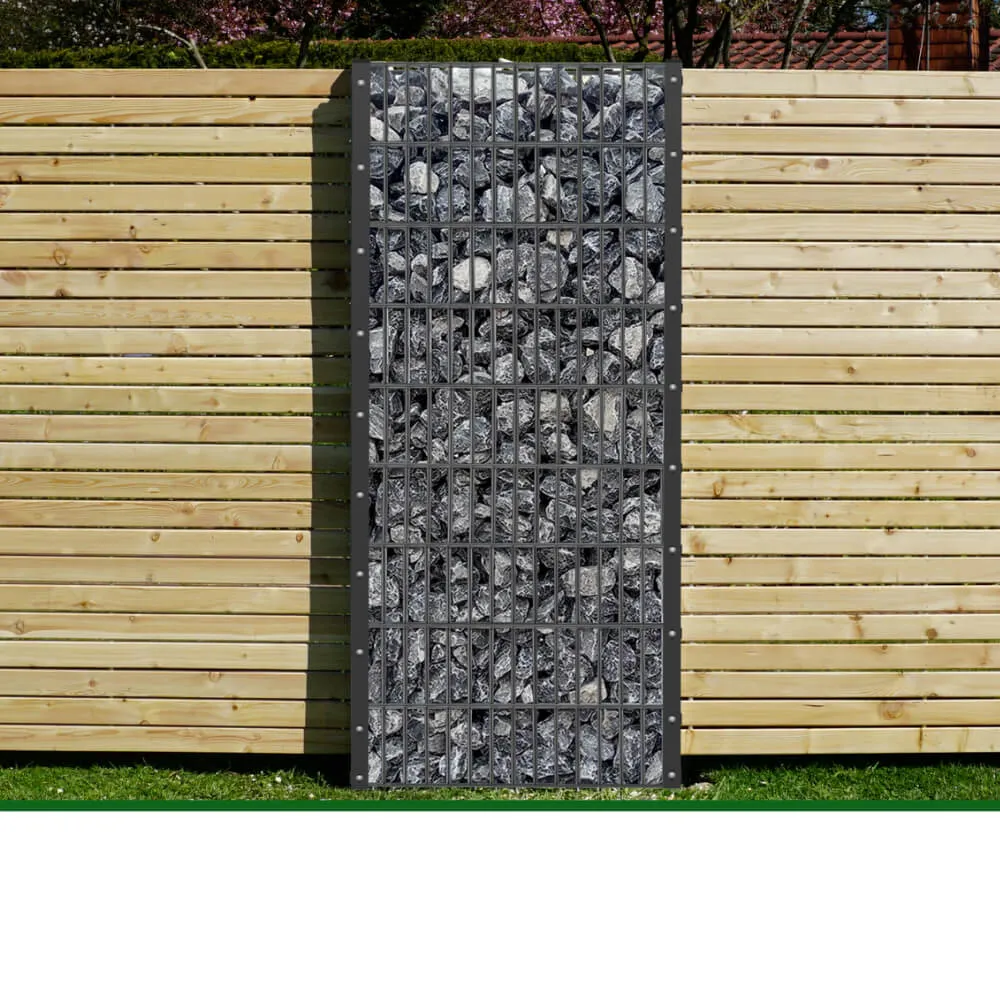 Gabionenzaun mit Steinfüllung, anthrazit – Bild 3