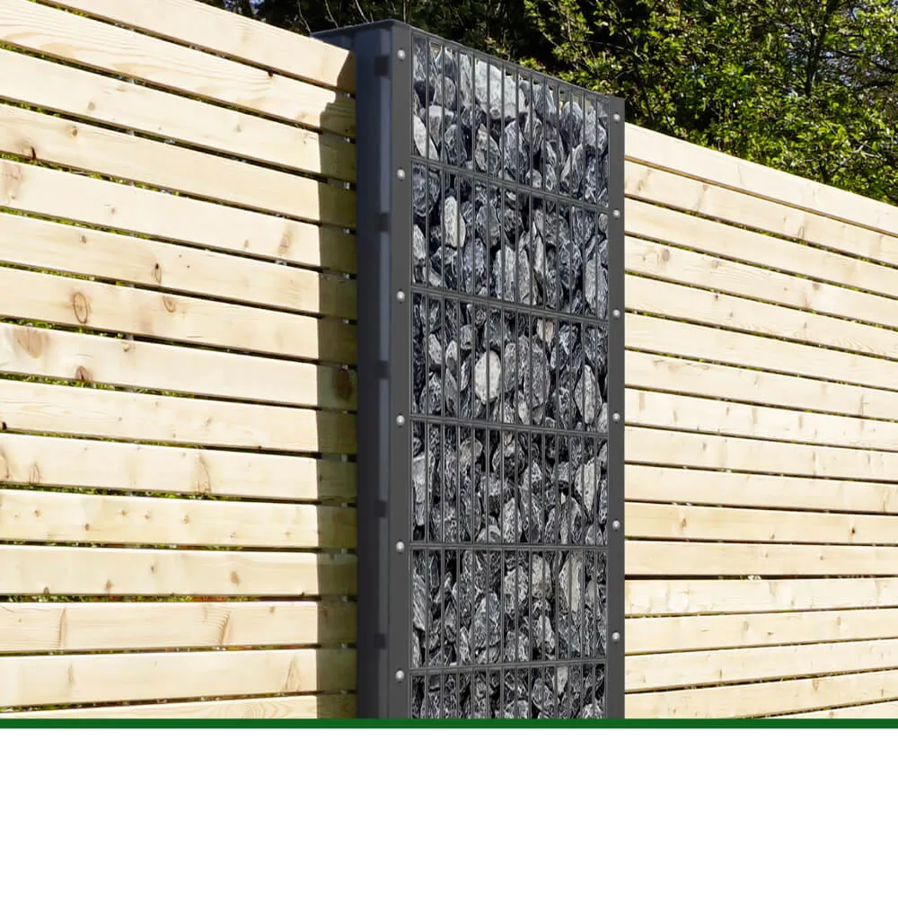 Gabionenzaun mit Steinfüllung, anthrazit – Bild 2