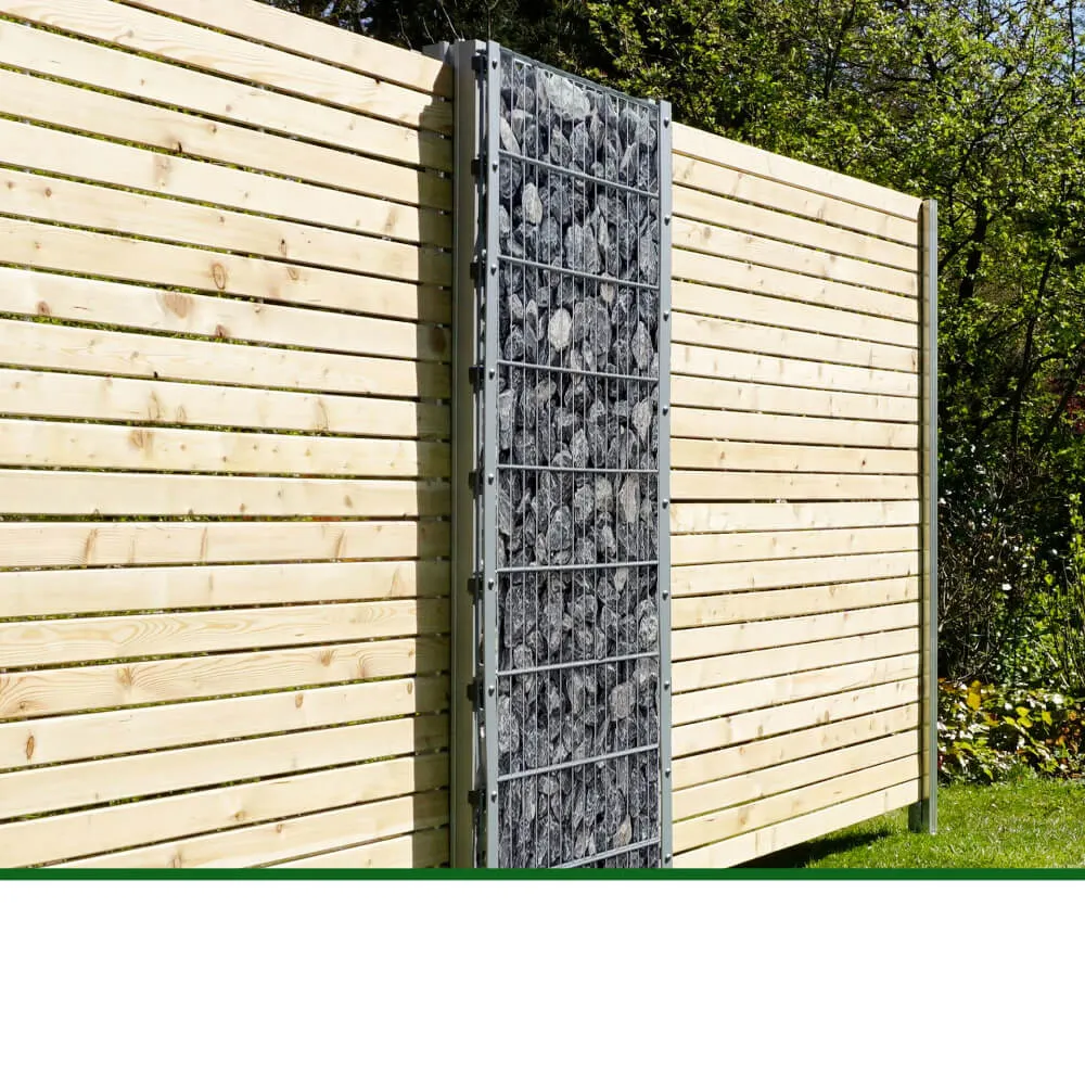 Gabionenzaun mit Steinfüllung, silber – Bild 3