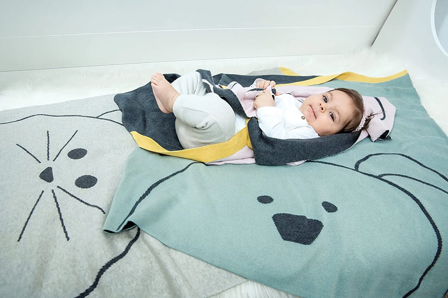 LÄSSIG Babydecke Krabbeldecke Strickdecke Spieldecke Schmusedecke Kuscheldecke GOTS zertifiziert 75 x 100 – Bild 5