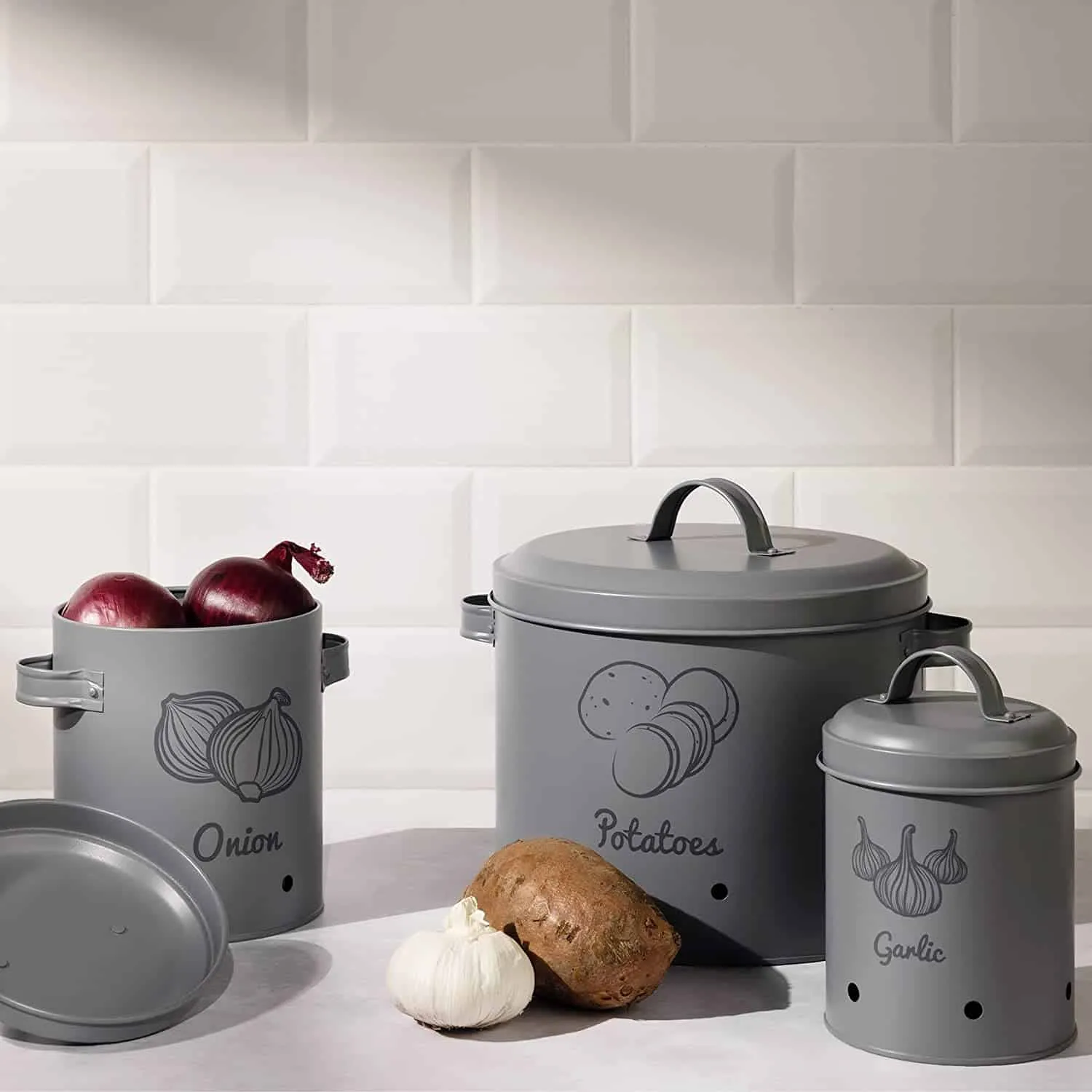 Navaris Vorratsbehälter Aufbewahrung Behälter Set für Kartoffeln Zwiebeln Knoblauch – Bild 2