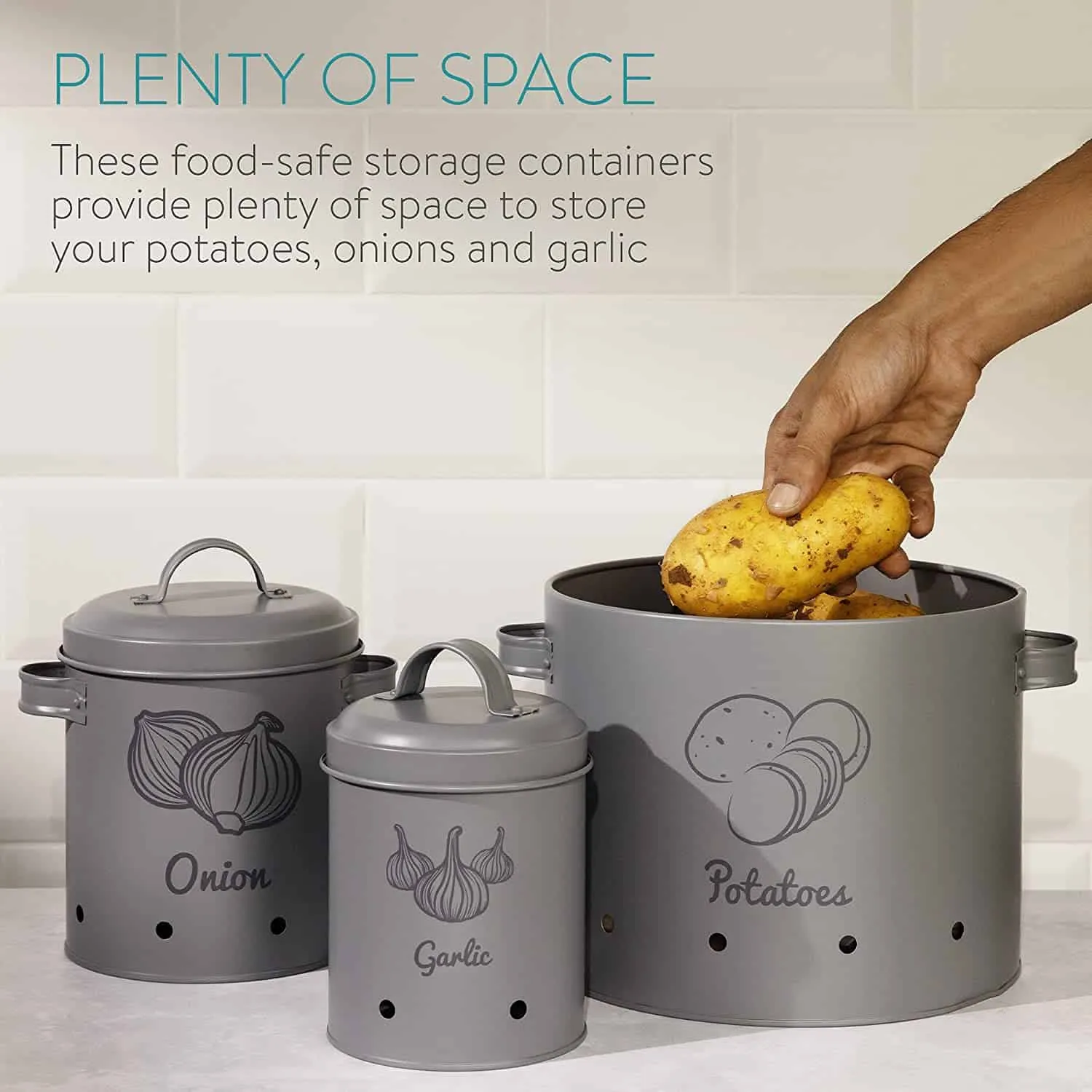 Navaris Vorratsbehälter Aufbewahrung Behälter Set für Kartoffeln Zwiebeln Knoblauch – Bild 5