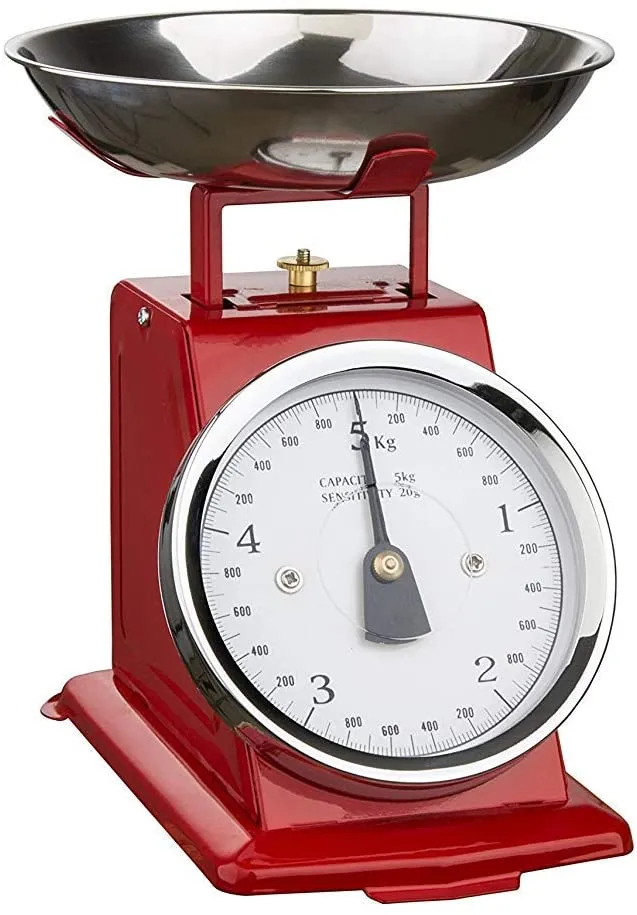 OGO Living Mechanische Waage Vintage Küchenwaage rot, Edelstahl, 22 x 16,5 x 25 cm