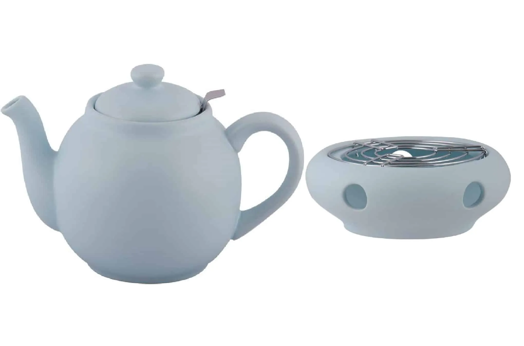 Plint Teekanne mit Sieb aus Edelstahl inkl. Stövchen Steingut 2,5 Liter Vintage Design Landhausstil