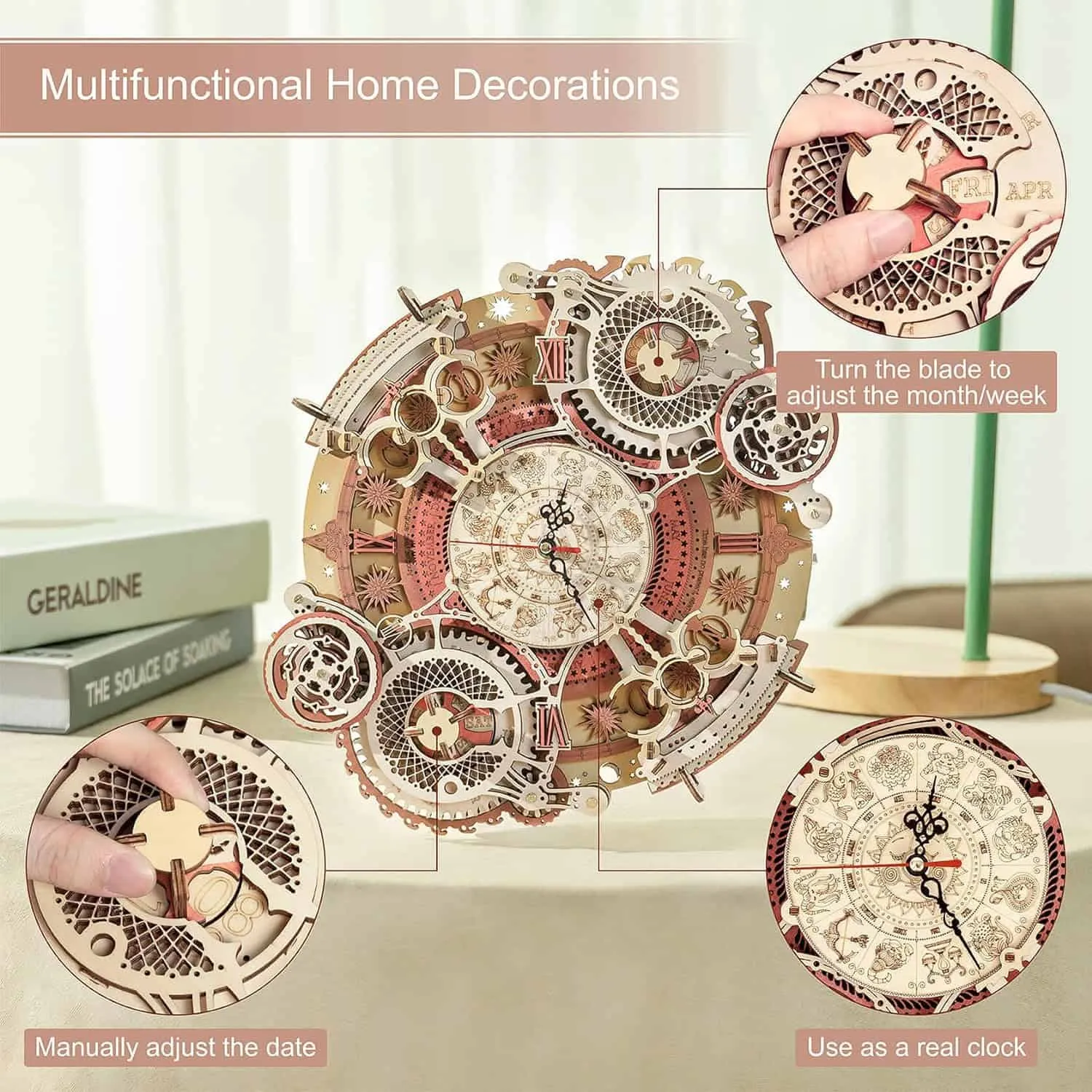 Robotime Wanduhr 3d Puzzle Holz Zodiac Wall Clock Rokr LC601 Steampunk 168 Teile – Bild 2
