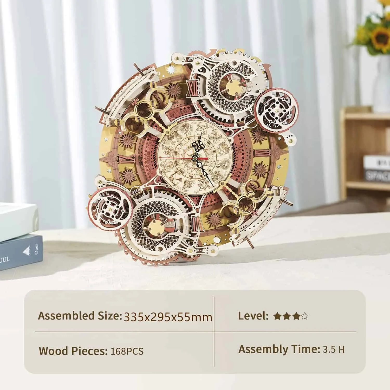 Robotime Wanduhr 3d Puzzle Holz Zodiac Wall Clock Rokr LC601 Steampunk 168 Teile – Bild 4