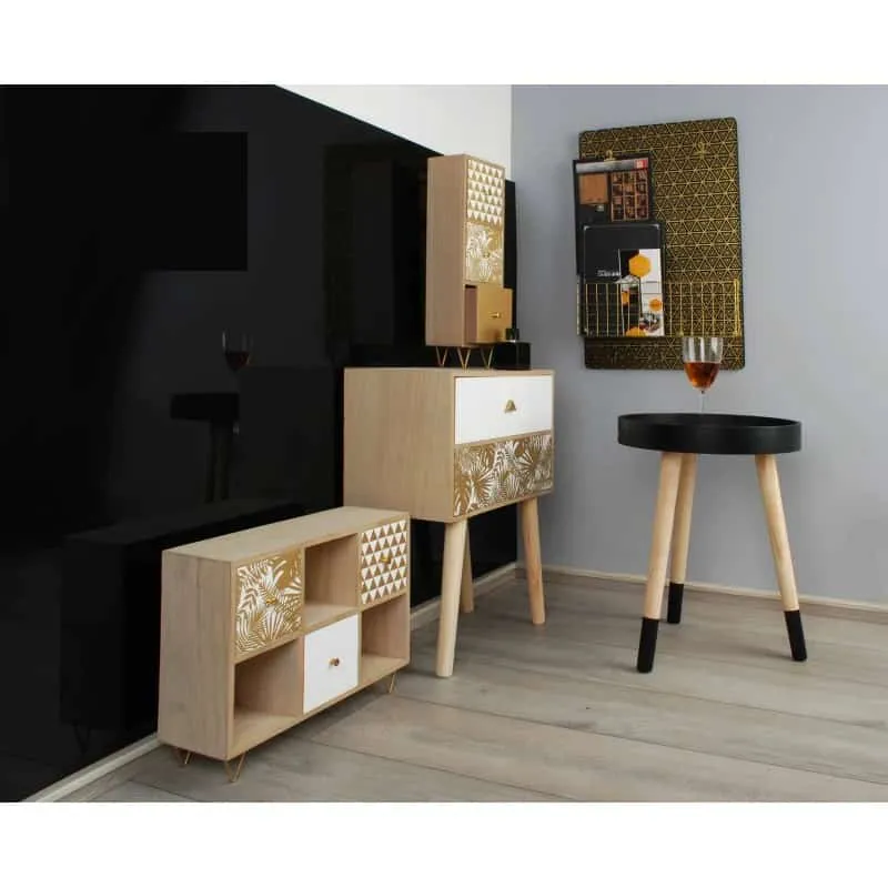 Tafel mit Ablage Regal Sara 40 x 6 x 60 goldfarben aus Paulownia-Holz Memoboard Wanddeko – Bild 3