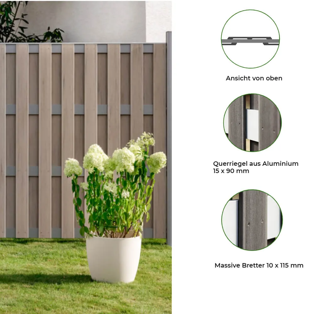 WPC Bretterzaun Jumbo, mit Alu-Riegel – Bild 5