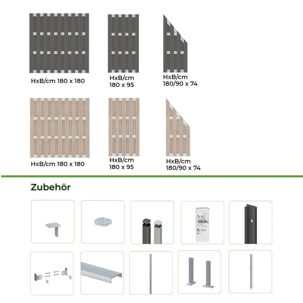 WPC Bretterzaun Jumbo, mit Alu-Riegel – Bild 2
