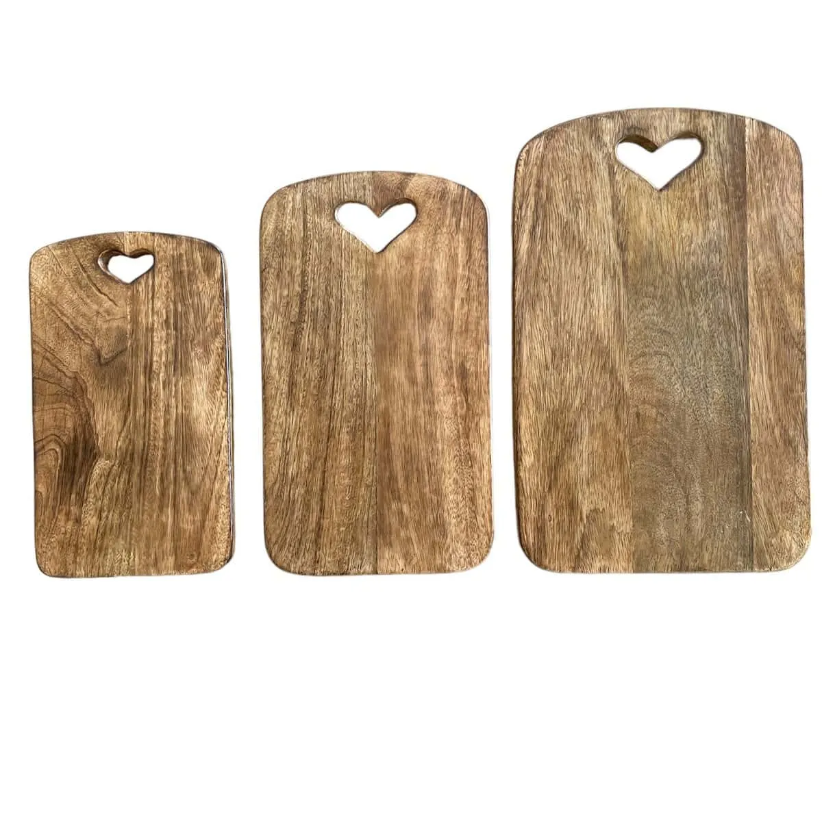 Wiladu Schneidebrett rechteckig Herz Massivholz aus Mangoholz 2 cm dick verschiedene Größen Handmade Servierbrett dekoratives Holzbrett Herzform Holzschneidebrett Tablett Servierplatte