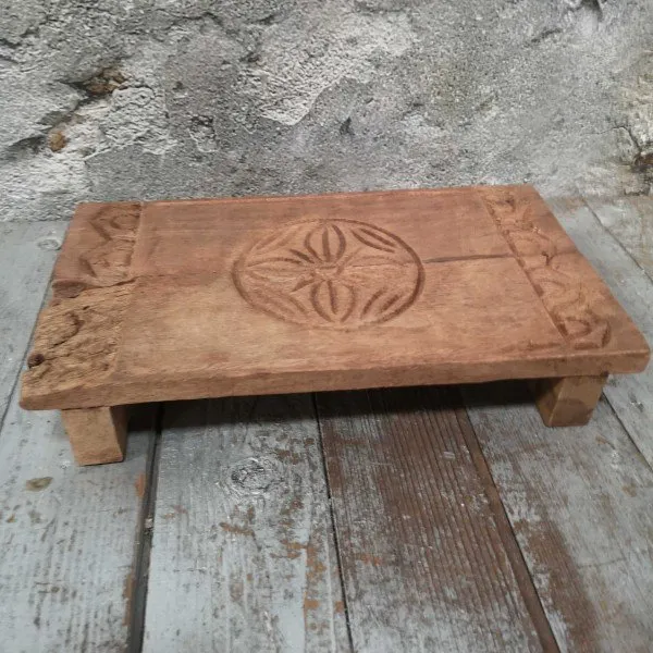 Wiladu Tablett aus Holz 46 x 30 x 6 Antik rustikal mit Ornamenten