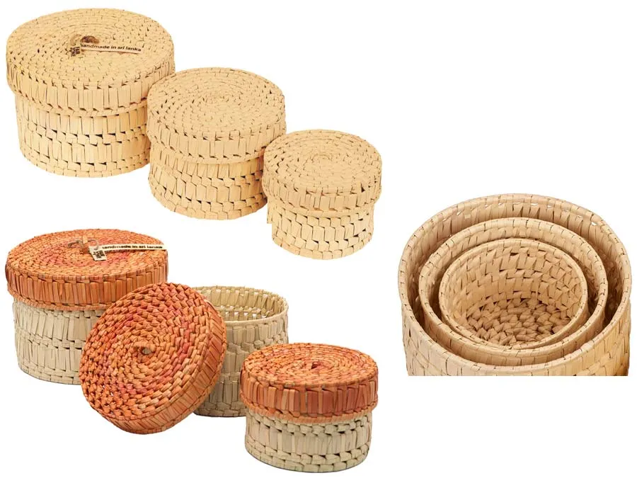 FAIR ZONE Palmyrah Korbset rund, 3er Set