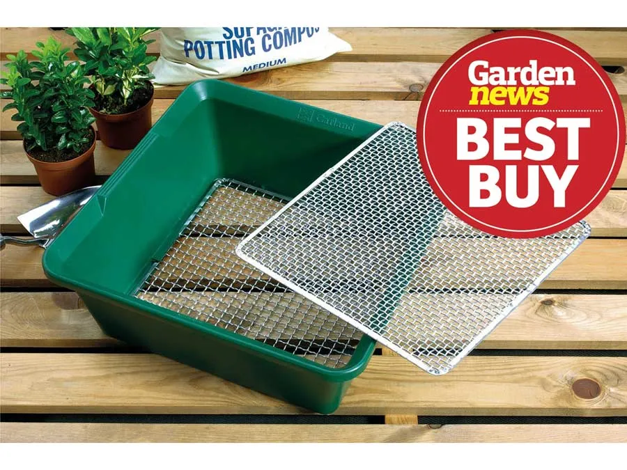 2 in 1 Gartensieb mit wechselbaren Drahtgittern und hohem Rand