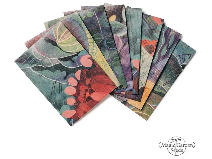 Geschenk- und Samentütchen mit blau-grünen Pflanzenwelt-Motiven, 8 Stück