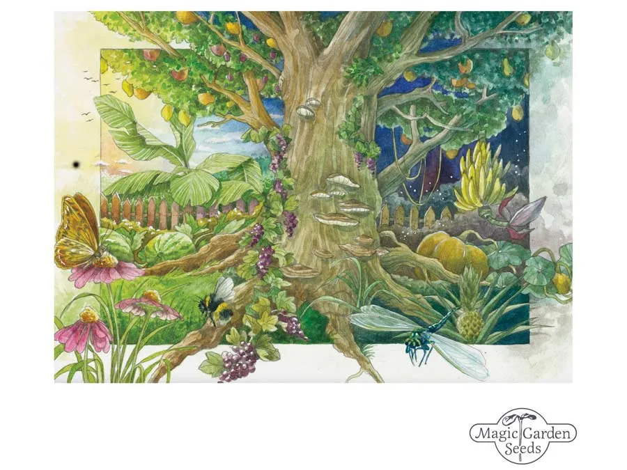 Geschenk- und Grußkarte „Der magische Garten“, Postkarte mit handgemaltem Motiv