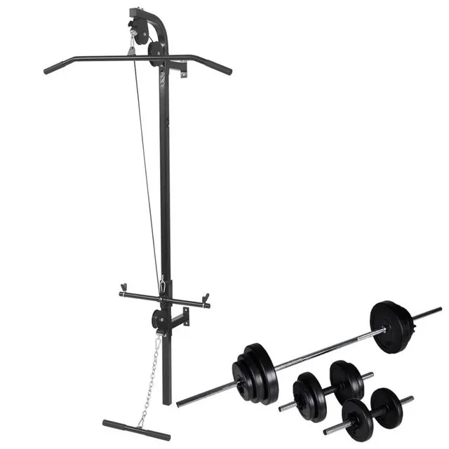 vidaXL Hantelbank Fitnessstation Wandmontage mit Langhantel Kurzhantel Set 30,5kg