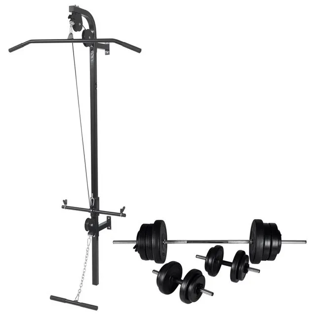 vidaXL Hantelbank Fitnessstation Wandmontage mit Langhantel Kurzhantel Set 60,5kg