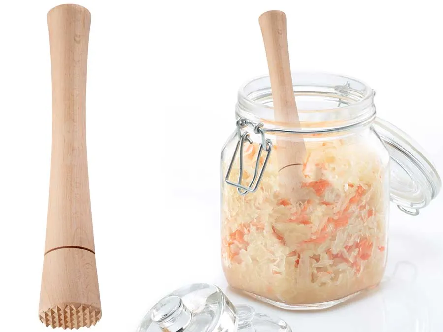 Fermentier- und Krautstampfer aus Buchenholz mit gezacktem Kopf