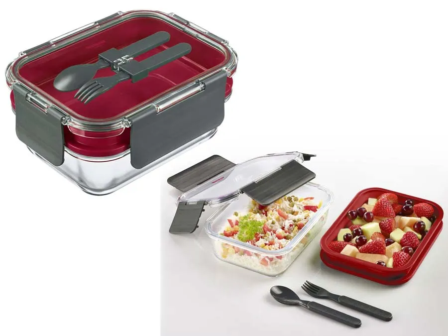 Lunch-Box mit 2 Etagen und Besteck