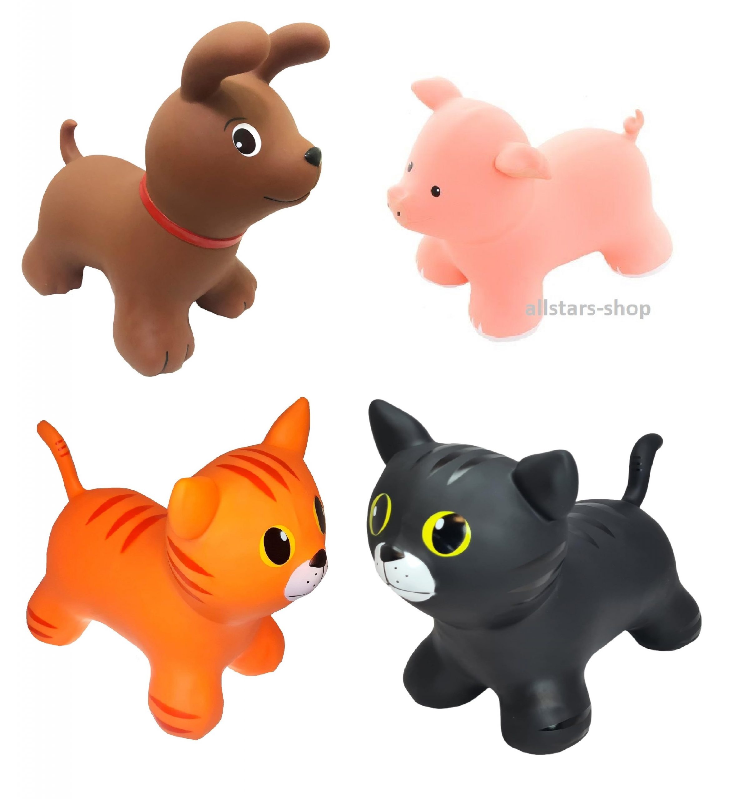 Hüpftier Set Hund+Ferkel+Katze+Kater Hüpfeball Hopser Hüpfgerät Kita allstars