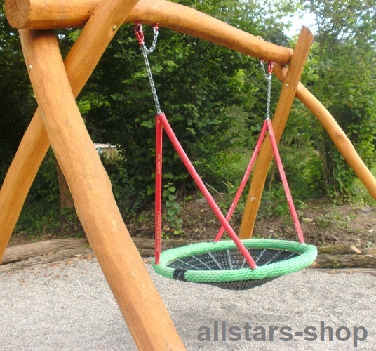 Schaukelgestell Br. 3,80 m mit Vogelnestschaukel 120 cm Robinie Eiche + Pfostenschuhe Nestschaukel farbig allstars – Bild 3