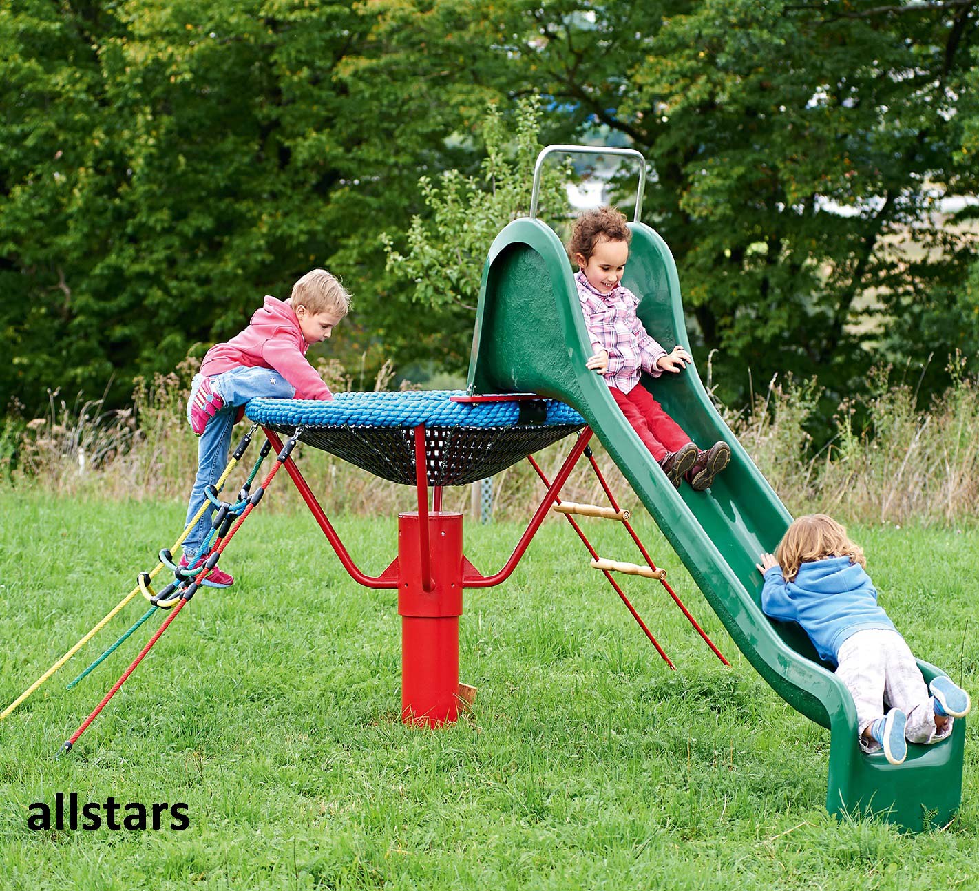 Huck Kletterturm Asslar Spielturm mit Rutsche Vogelnest Kletternetz Stahlpfosten A
