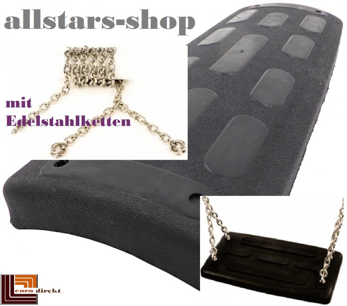 Beckmann Schaukelsitz Typ 3 Gummi abgerundet Schaukel mit Alu-Verstärkung mit V2A-Ketten TÜV für öffentlichen Bereich schwarz