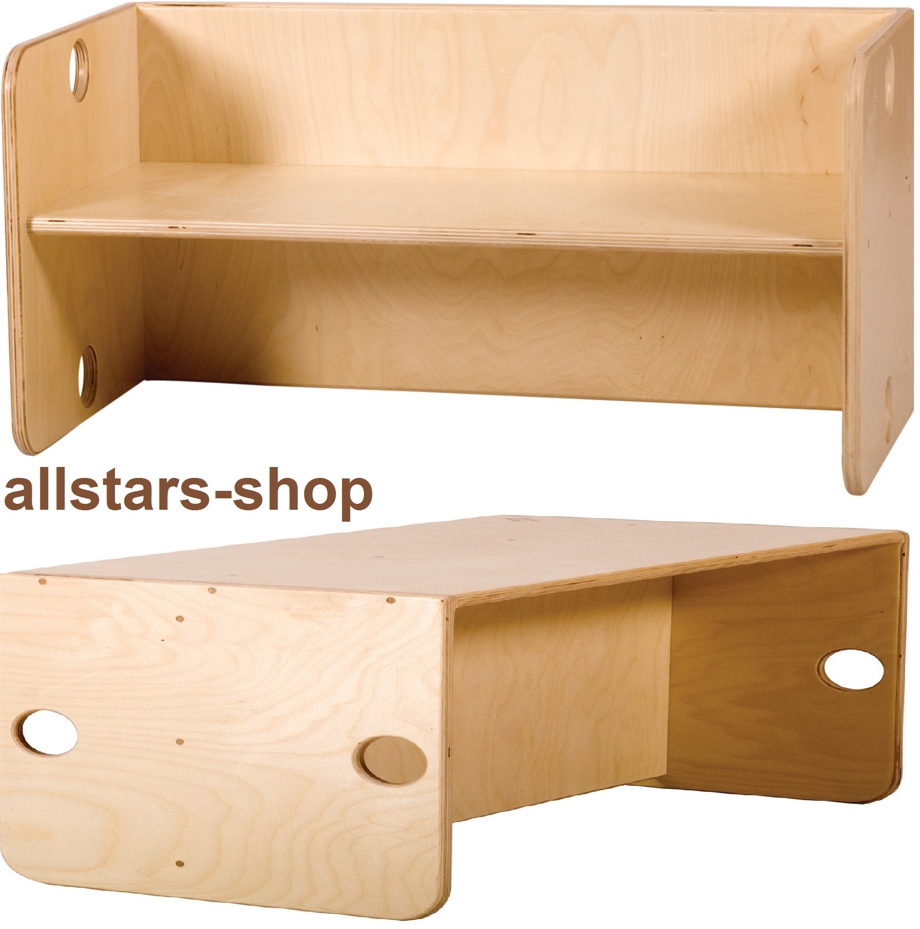 Allstars Bank Sitzbank wandelbar zur Kinder Sitzgarnitur hochwertig aus Birkenholz
