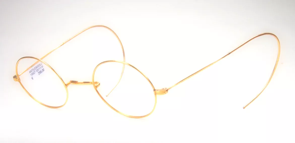 Runde Brille aus Golddoublé mit Gespinstbügeln, feine Komfortbügel