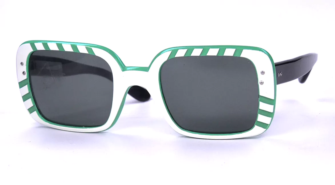 70er Jahre Vintagebrille, eckige Form grün gestreift