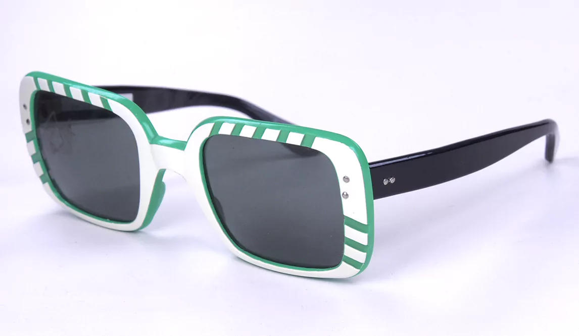 70er Jahre Vintagebrille, eckige Form grün gestreift – Bild 2